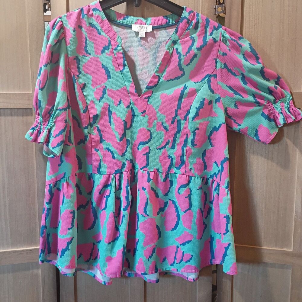 Umgee blouse large turquoise and pink oversized